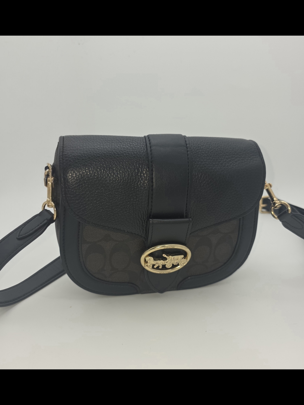Coach Signature Crossbody Bag in Black with Gold Hardware